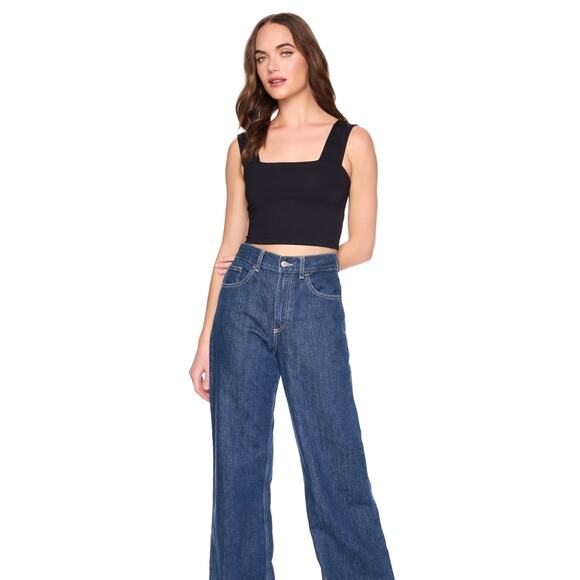 NWOT Susana Monaco Essential Wide Strap Crop Top, Dark Gray Black, Women's XS–S - Picture 1 of 4